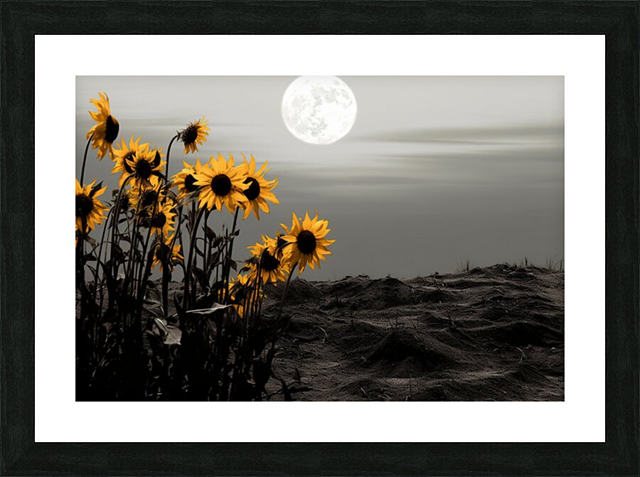 Harvest Moon – Golden Sunflowers by Moonlight Print Picture Frame print