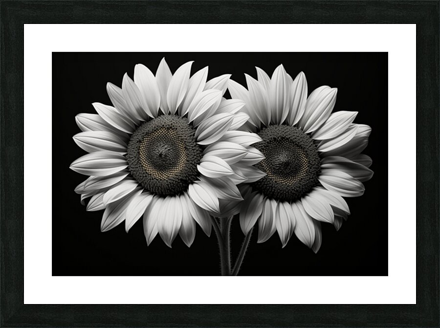 Twin Souls – Monochrome Sunflower Pair Print Picture Frame print