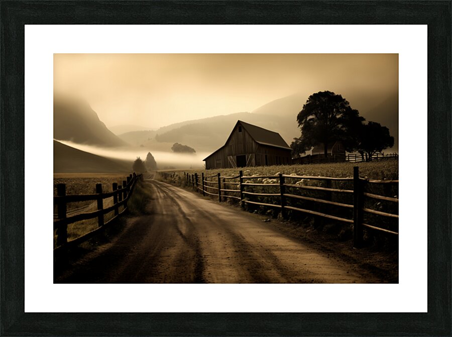Country Road Reverie – Vintage Sepia Landscape Print Picture Frame print