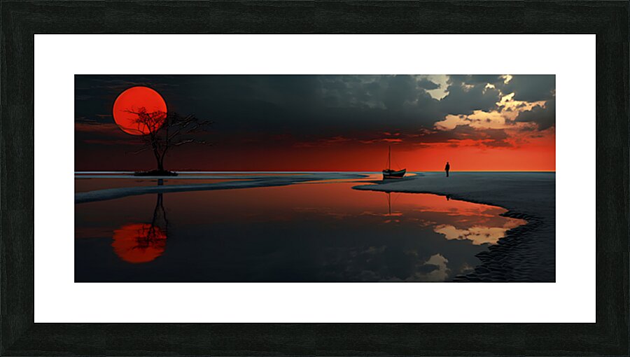 Scarlet Sun Lake – Minimalist Sunset Reflection Print Picture Frame print