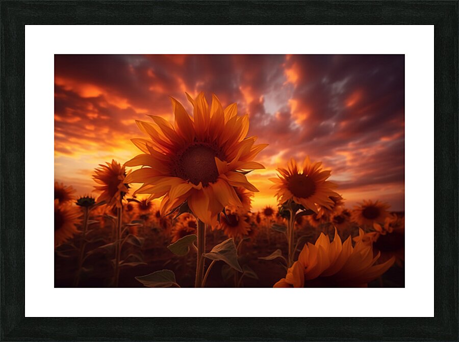 Blaze of Blooms – Dramatic Sunflower Sunset Print Picture Frame print