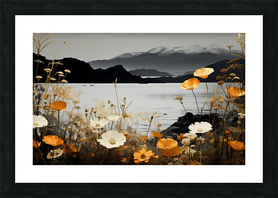 Golden Meadow by the Lake – Wildflower Panorama Print Impression et Cadre photo