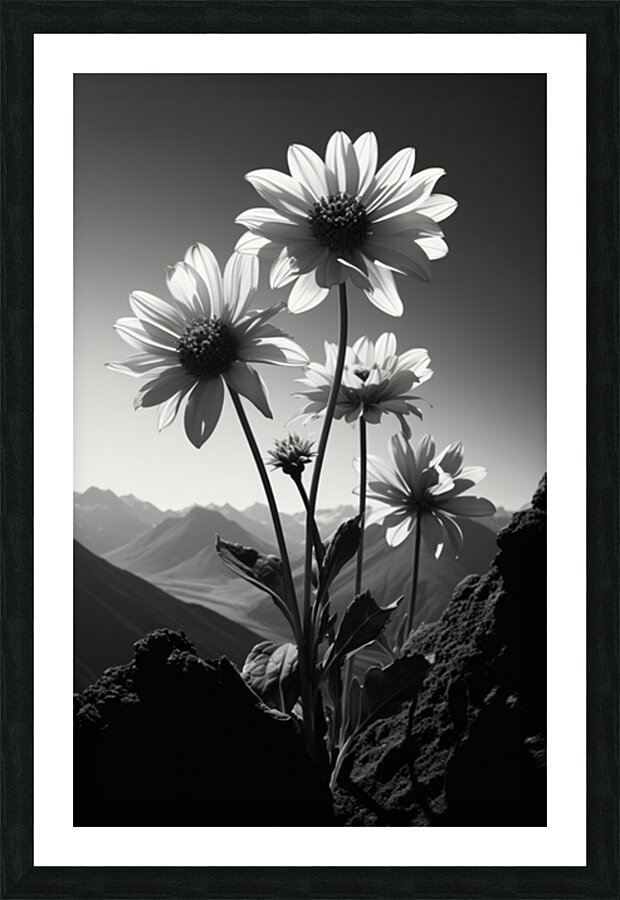 Soulful Blooms – Black & White Sunflower Art Print Impression et Cadre photo