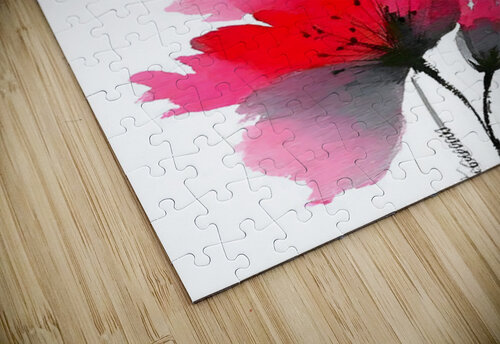 Crimson Petal Mist – Modern Watercolor Floral Print Savage Art Prints puzzle