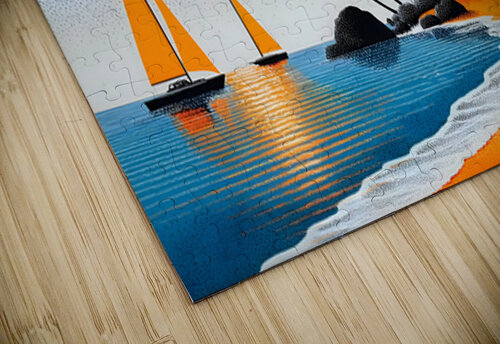 Orange Sun Harbor - Tropical Modern Print Savage Art Prints puzzle