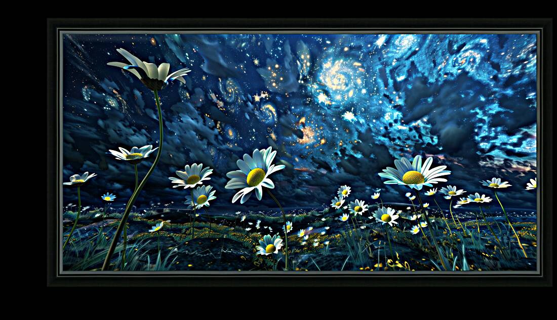 Stardust And Petals - Midnight Blue Floral Art Prints Reproduction