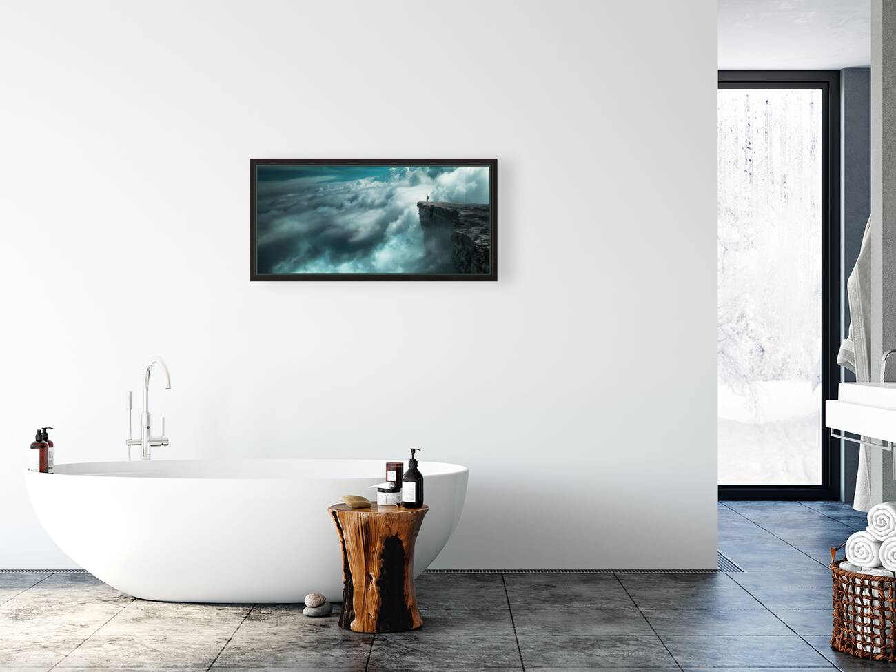 At the Edge of Heaven - Cliff Above the Clouds Art Prints Reproduction