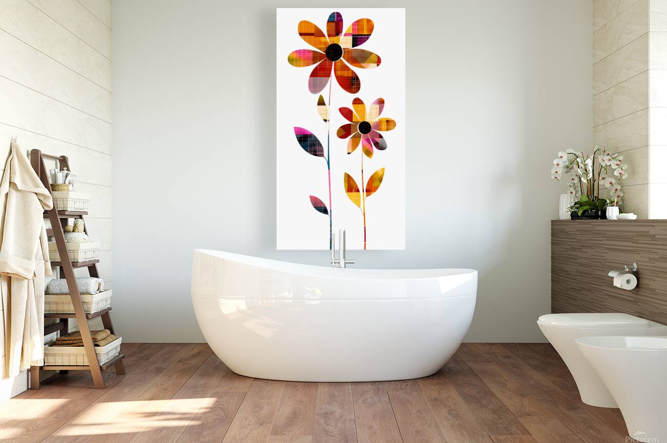 Plaid Botanica 24 - Modern Retro Floral Art Prints Reproduction