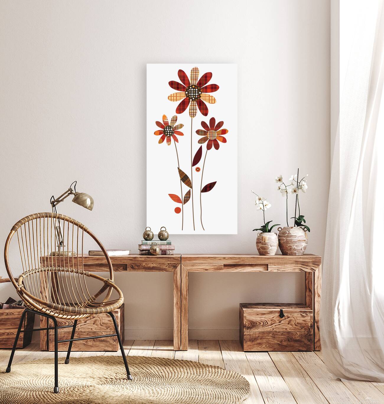 Plaid Botanica 19 - Modern Retro Floral Art Prints Reproduction