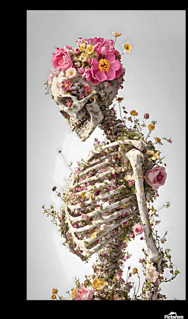 La Vita Dopo La Morte - Life After Death - Floral Skeleton Art Prints Reproduction