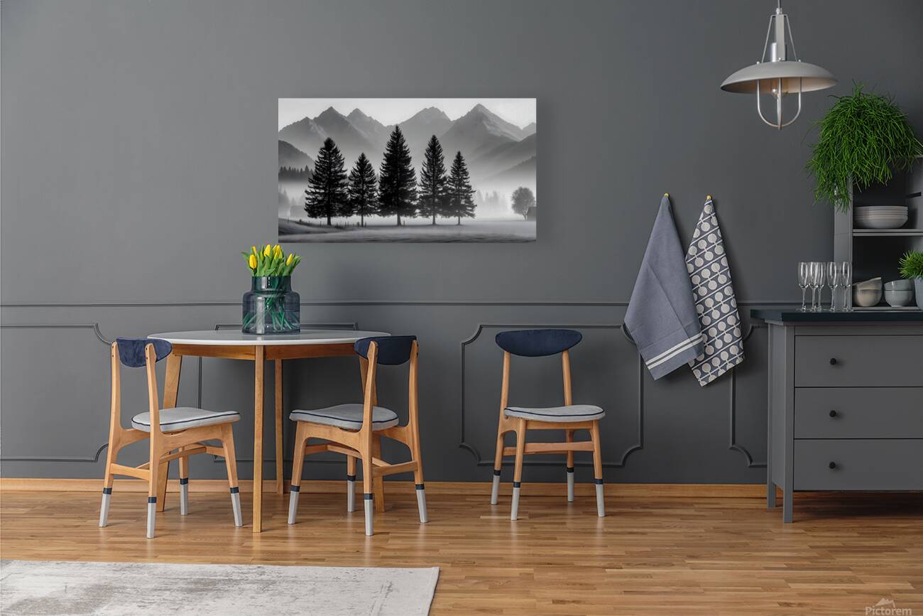 Morning Fog In The Valley - Monochrome Landscape Art Prints Reproduction