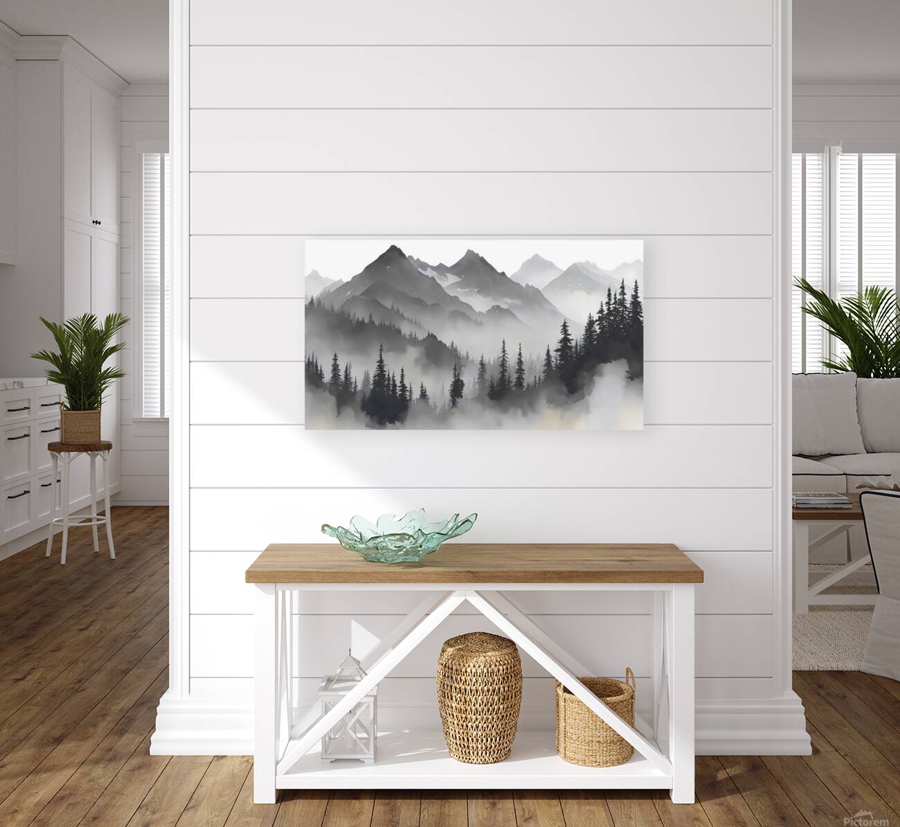 Misty Mountain Pines - Monochrome Landscape Art Prints Reproduction