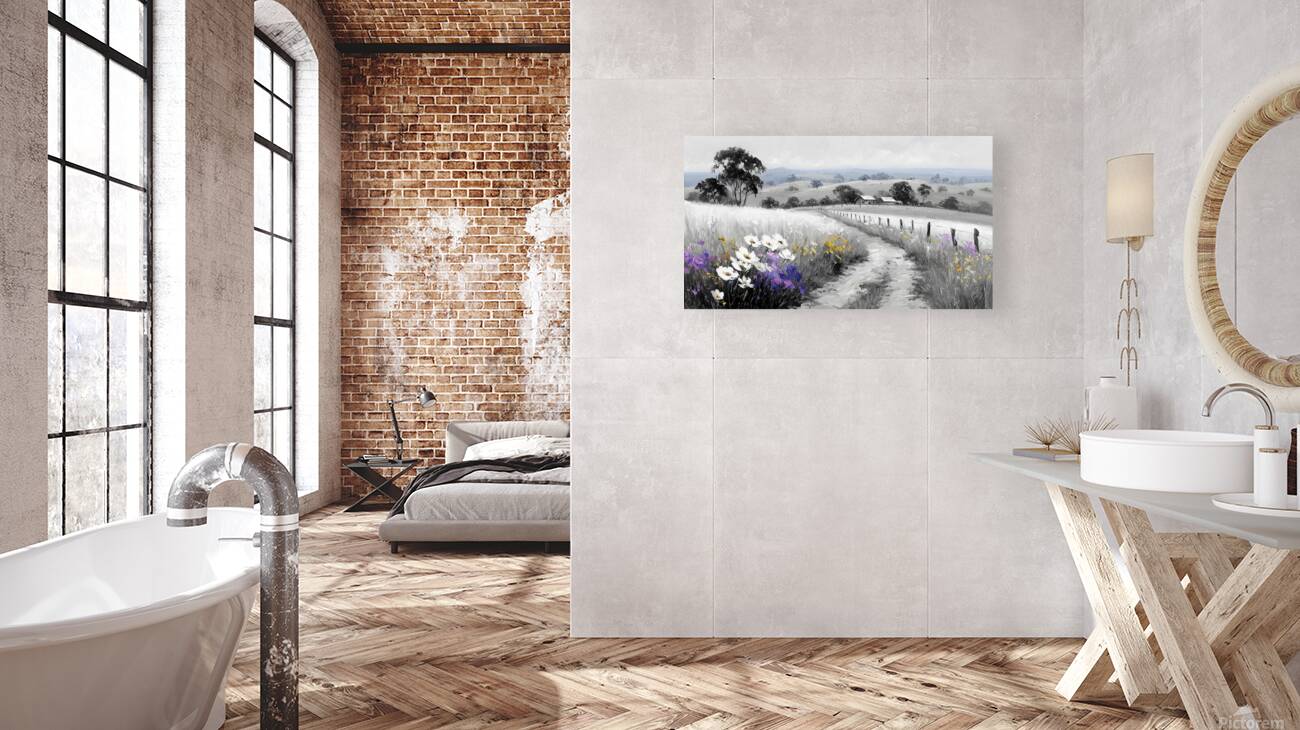 Flowers By The Fence - Country Floral Landscape Art Prints Reproduction