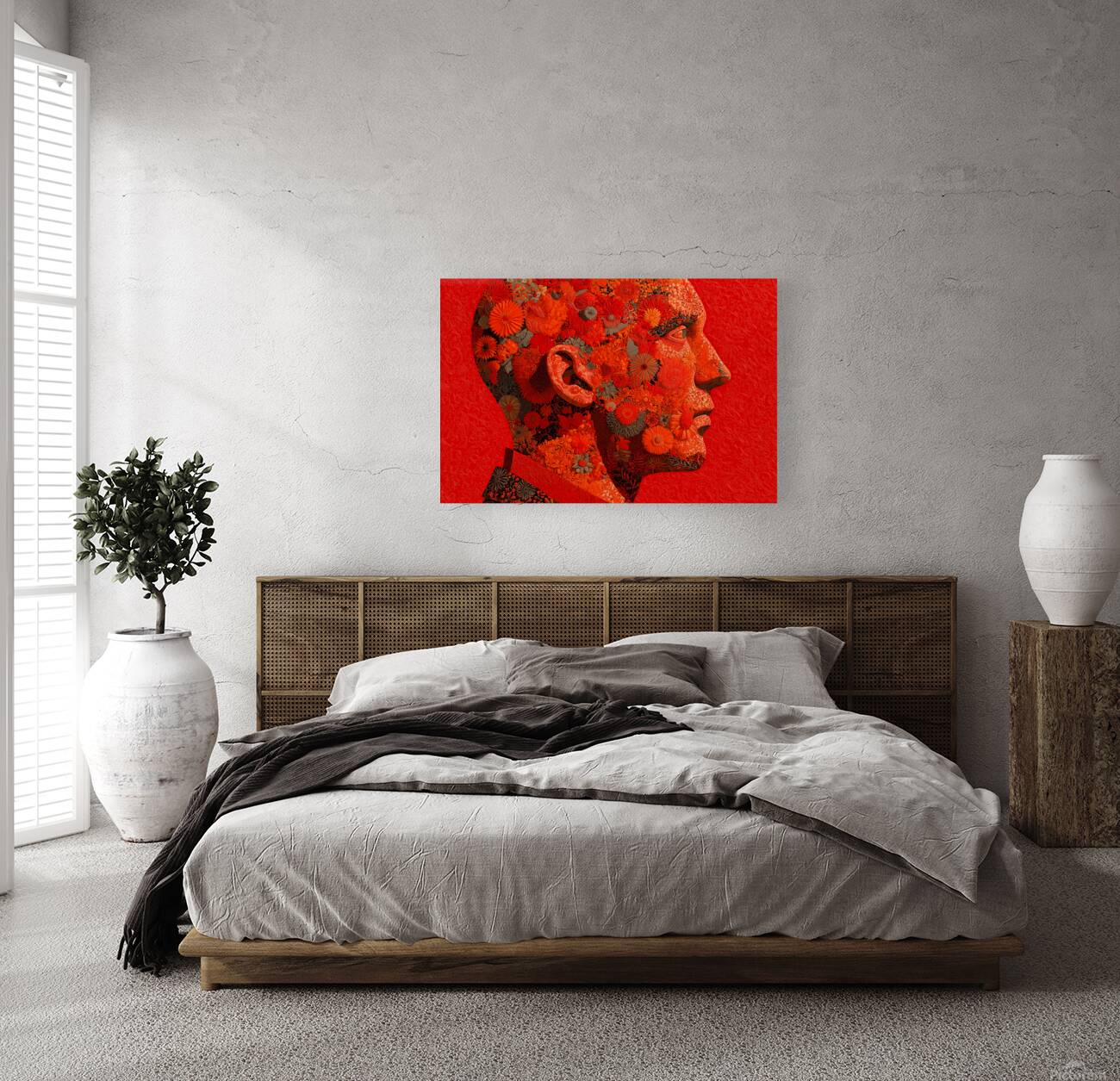 Mind in Bloom - Red Floral Mosaic Portrait Art Print Reproduction