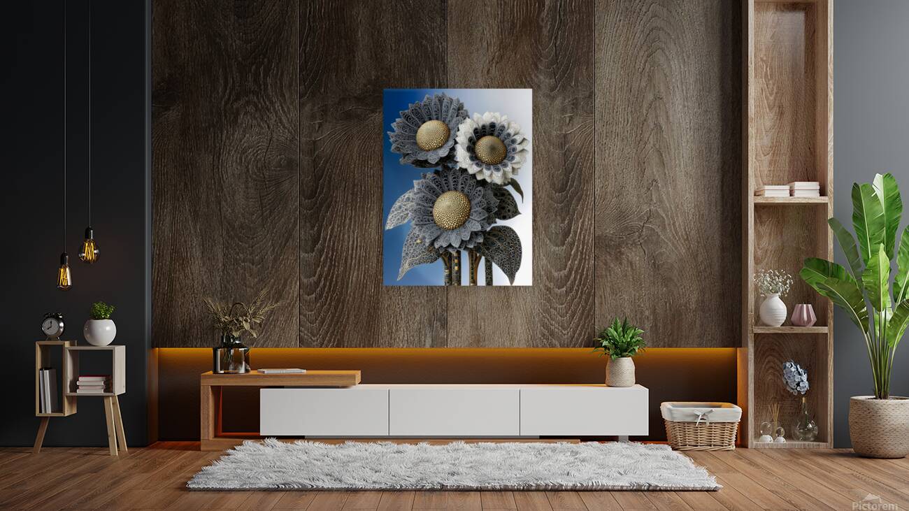 Gilded Sunflower Filigree – Ornate Floral Art Print Reproduction