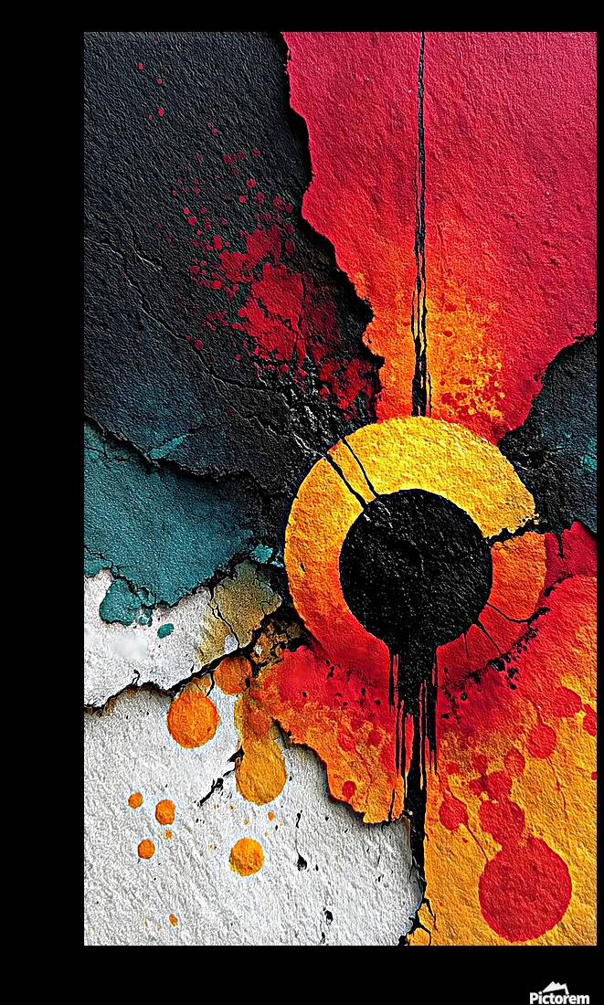 Solar Ring – Red Gold Textured Abstract Print Reproduction