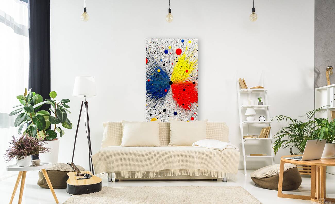 Primary Collision – Modern Abstract Splatter Print Reproduction