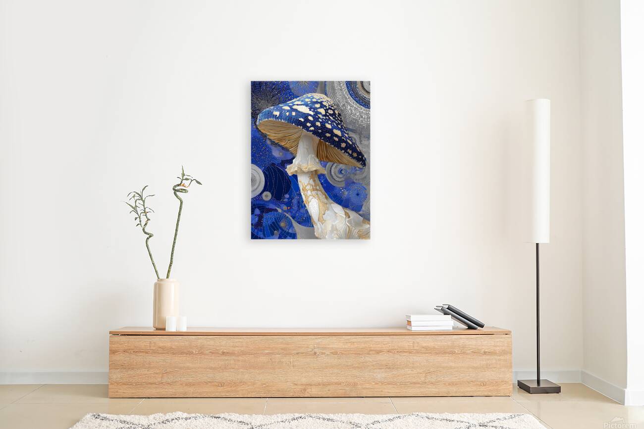 Celestial Cap – Blue Cosmic Mushroom Abstract Print Reproduction