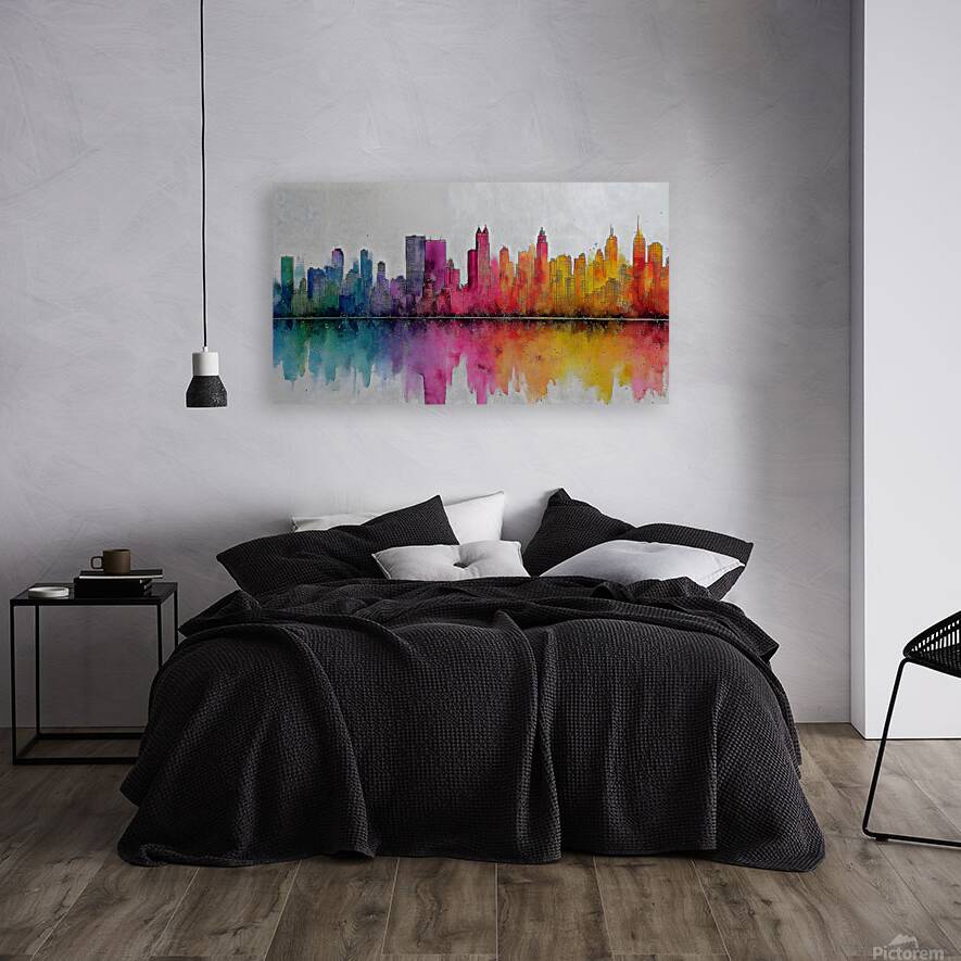 Aurora Skyline – Watercolor Cityscape Abstract Print Reproduction