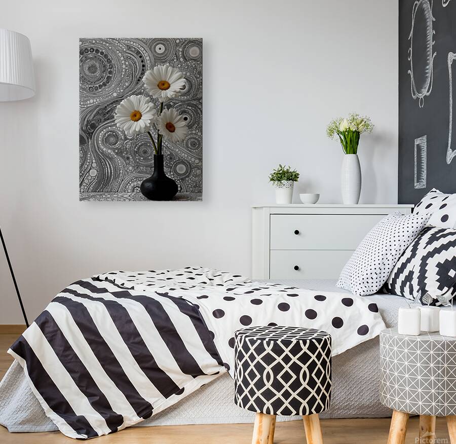 Gerbera – Daisy Flowers in Cosmic Pattern Print Reproduction