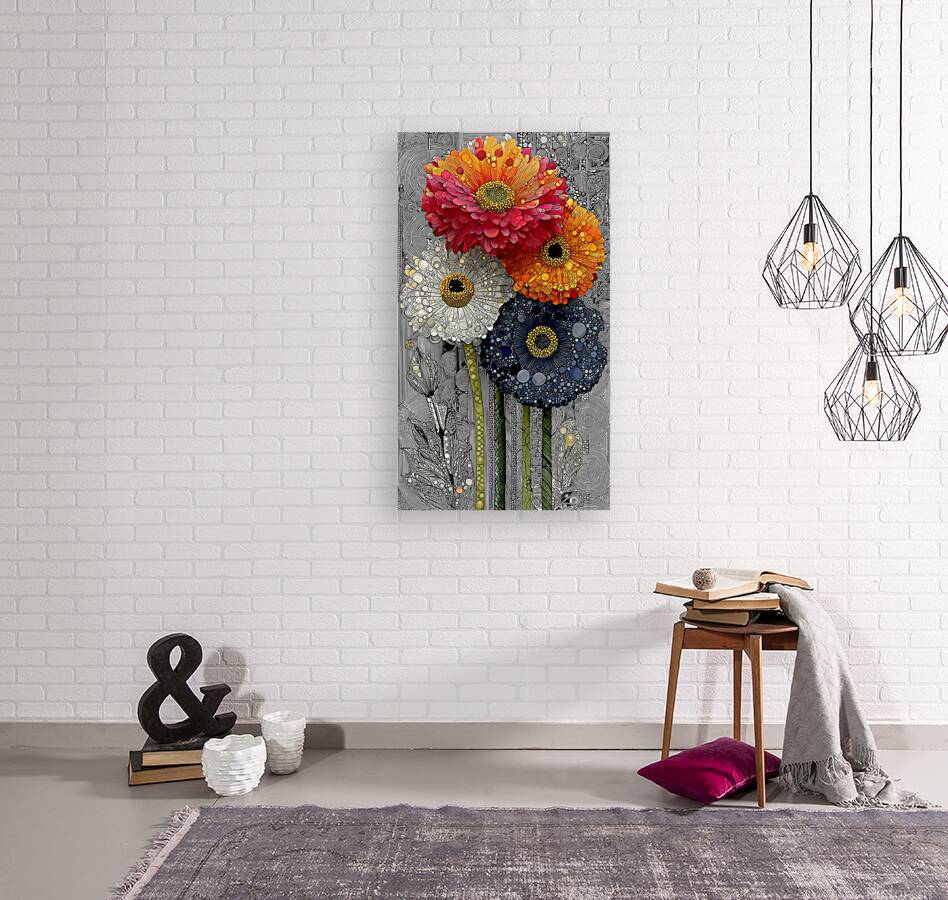 4 x Bloom – Zinnia Flowers Abstract Print Reproduction