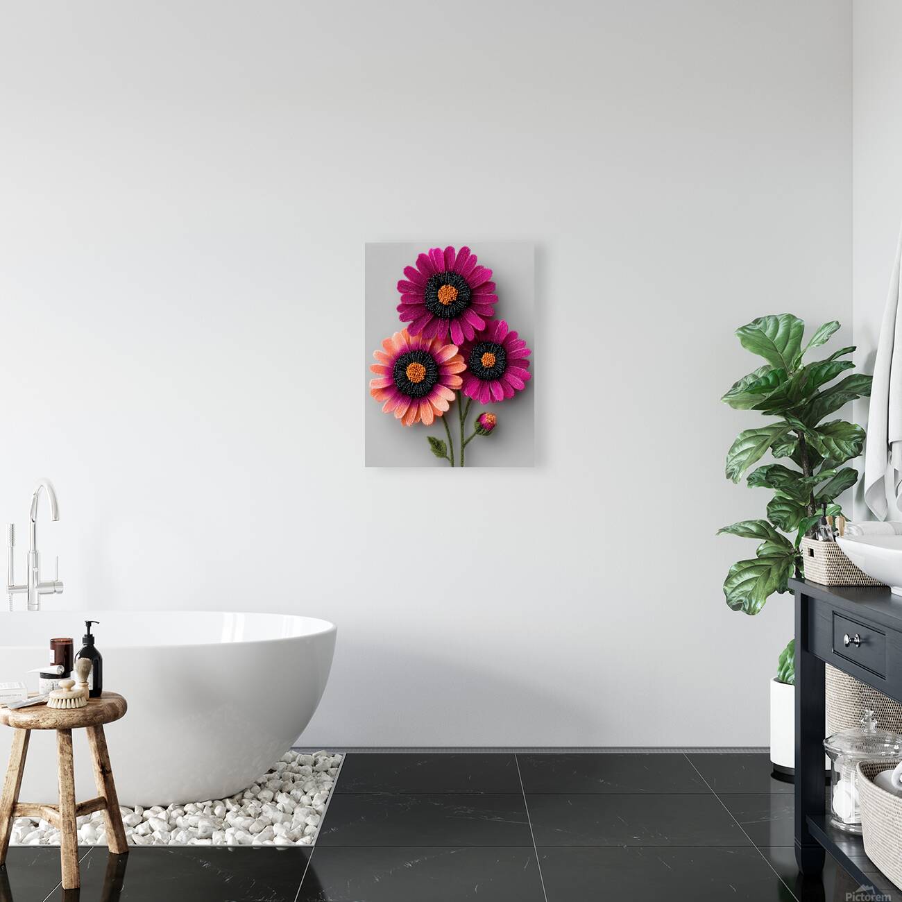 Beaded Blossoms – Textured Pink Daisy Abstract Print Reproduction