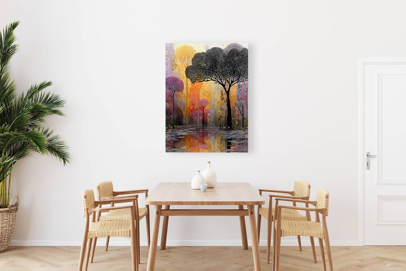 Lilywood Twilight – Mosaic Forest Reflection Print Reproduction