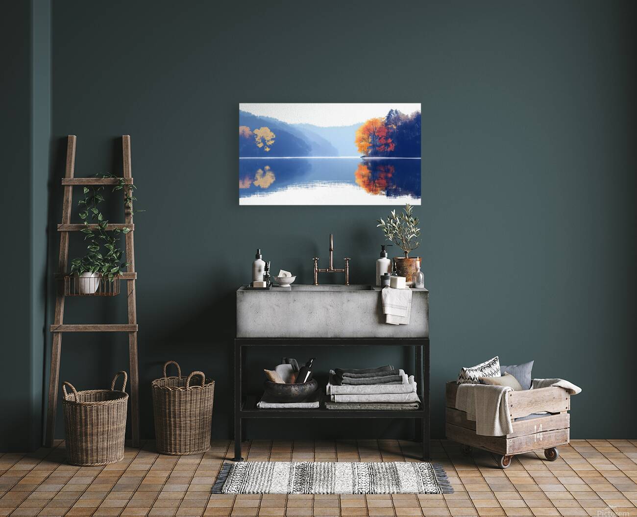 Blue Haze – Misty Lake Reflection Print Reproduction