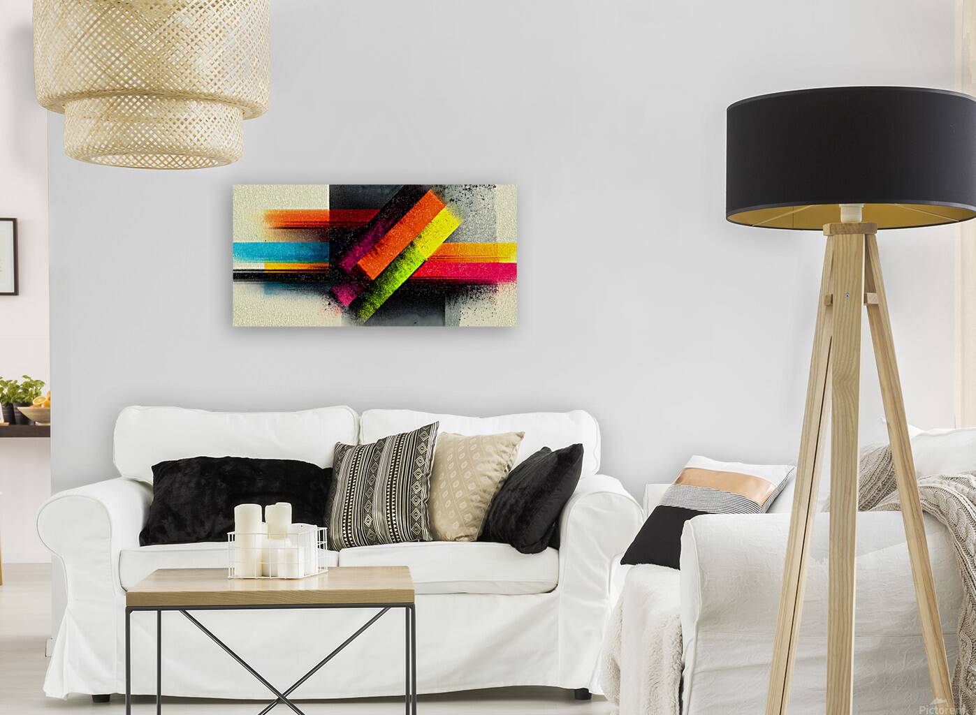 Chromatic Shift – Diagonal Neon Bar Abstract Print Reproduction