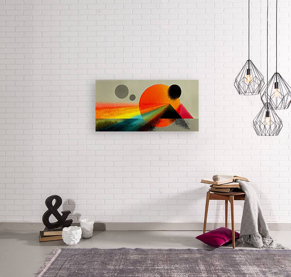 Desert Orbit – Retro Sun and Pyramid Abstract Print Reproduction