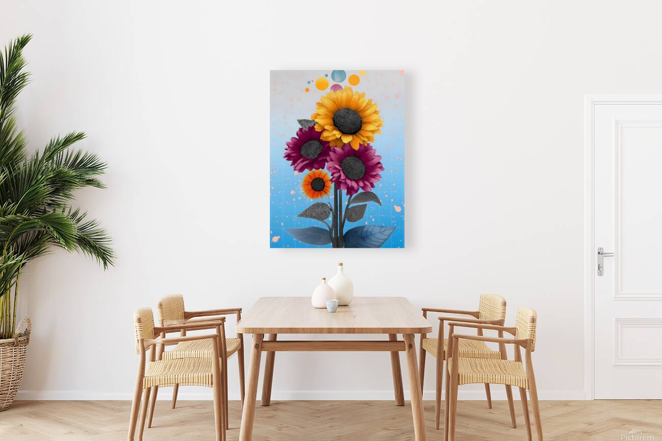 Orbiting Sunflowers – Modern Pop Botanical Print Reproduction