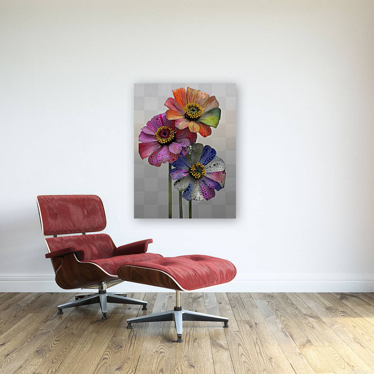 Pixel Bloom Trio – Pop Art Floral Abstract Print Reproduction