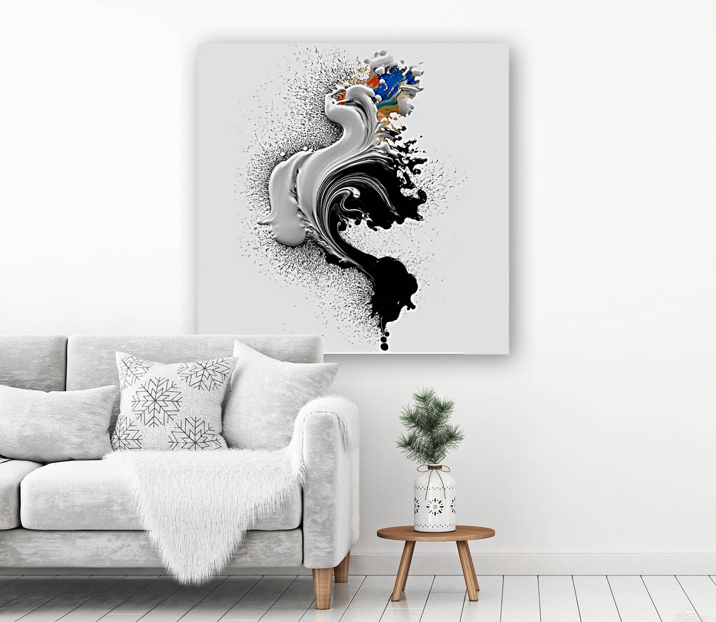 Ink Seraph – Monochrome Plume with Color Spark Print Reproduction