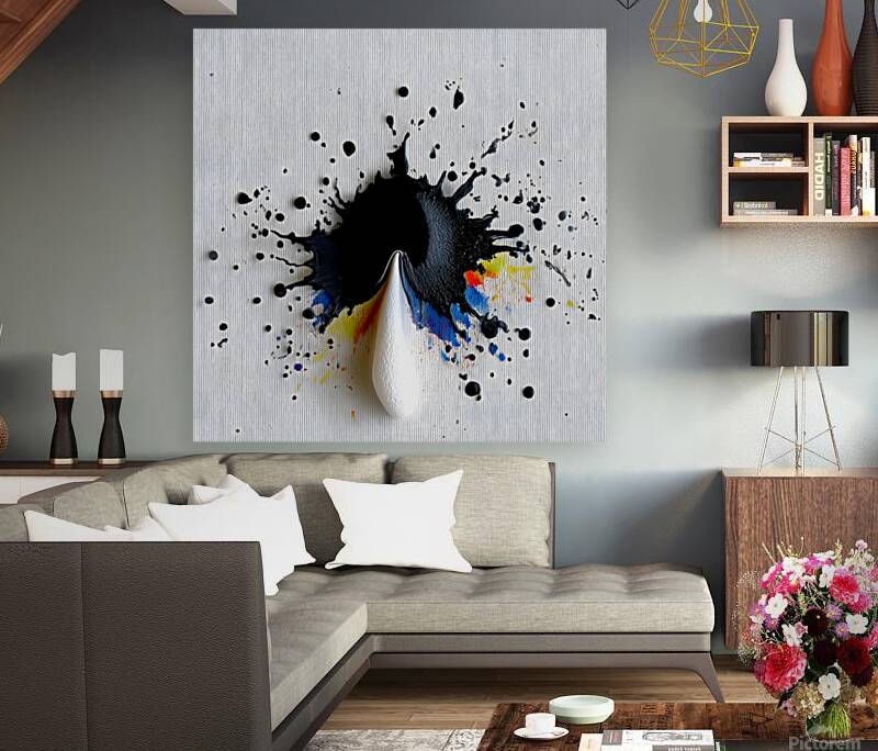 Impact Point – Monochrome Burst with Royal Accents Print Reproduction