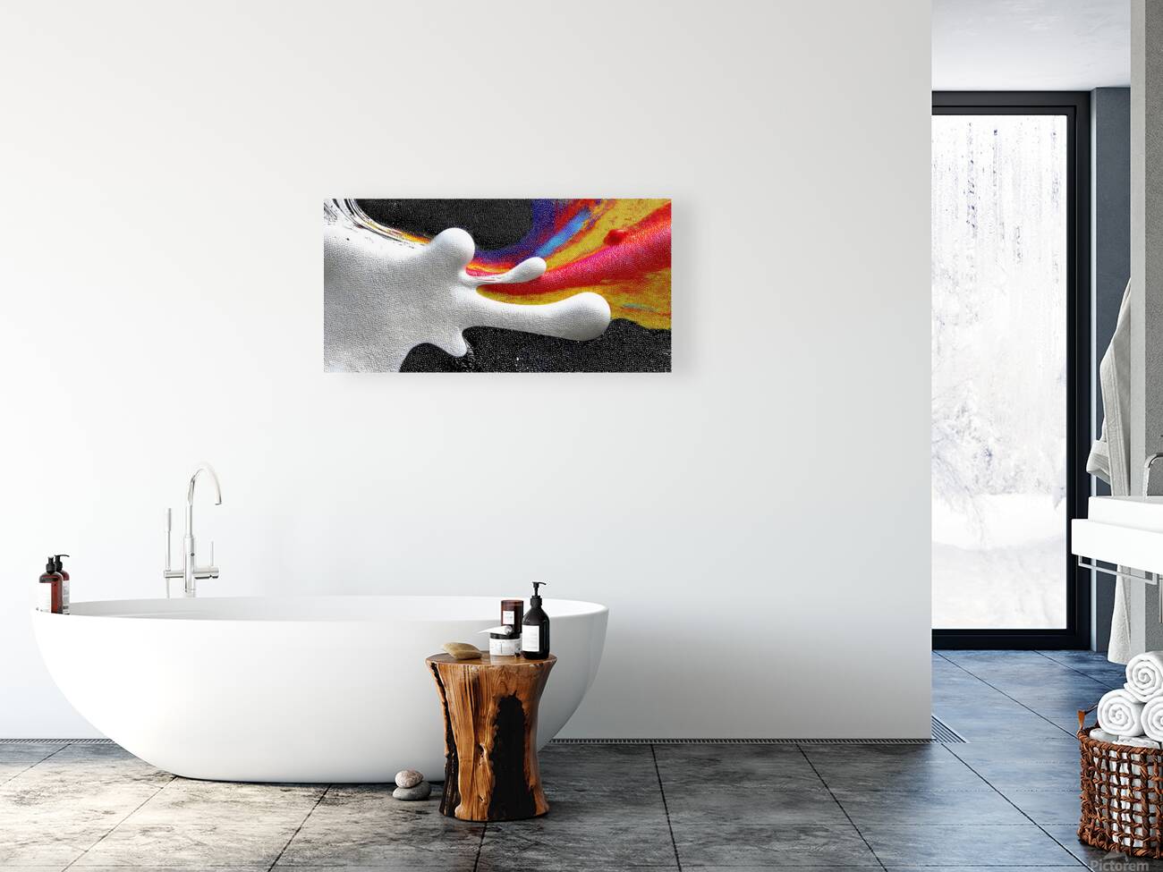 Chromatic Surge – White Splash Abstract Art Print Reproduction