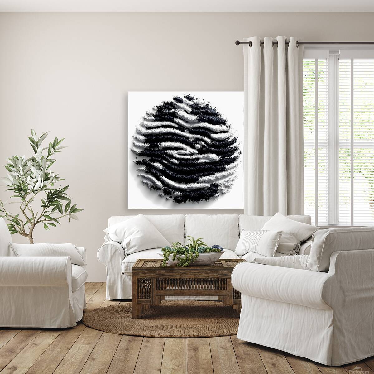 Granular Echo – Tactile Monochrome Orb Print Reproduction