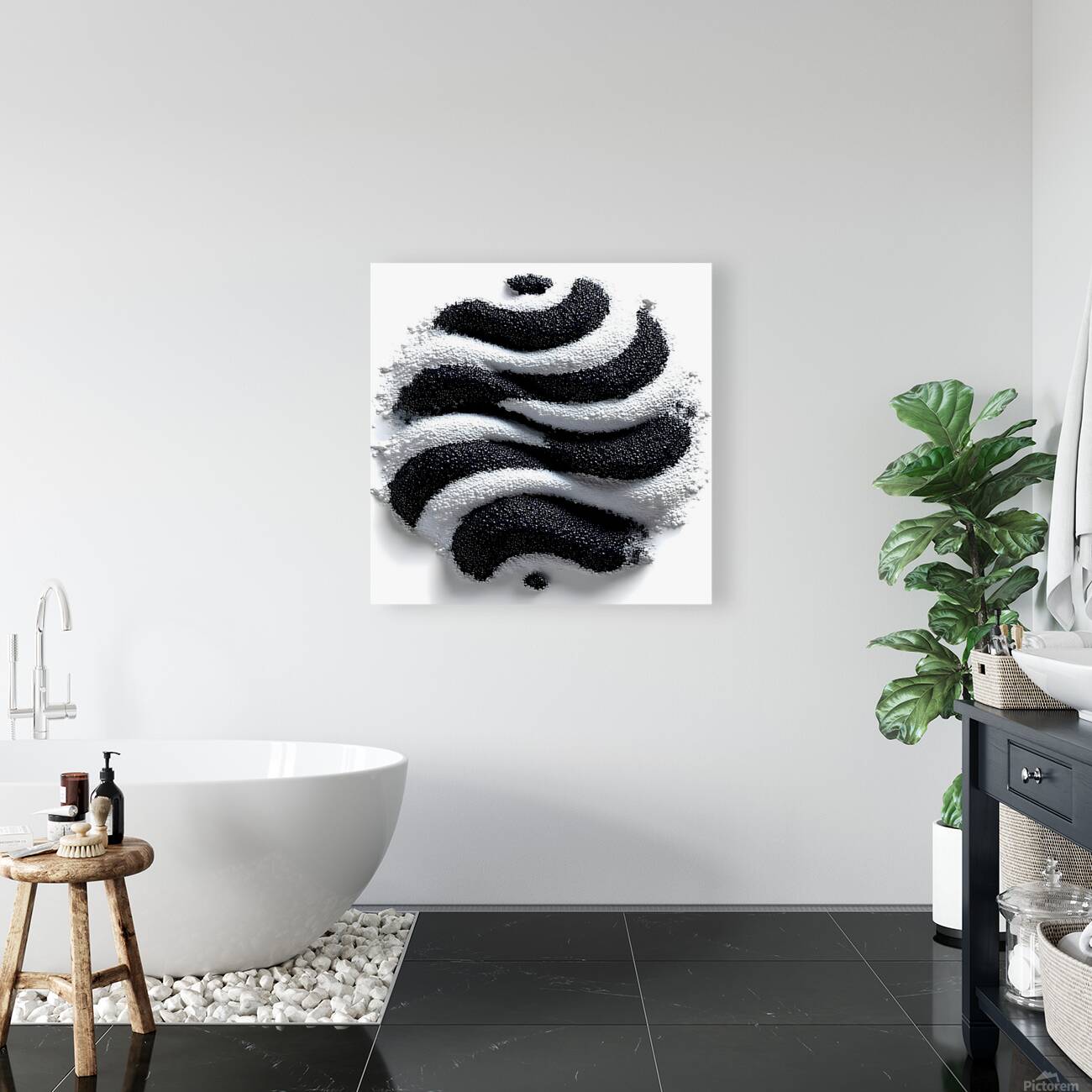 Zebra Orbit – Monochrome Ripple Sphere Print Reproduction