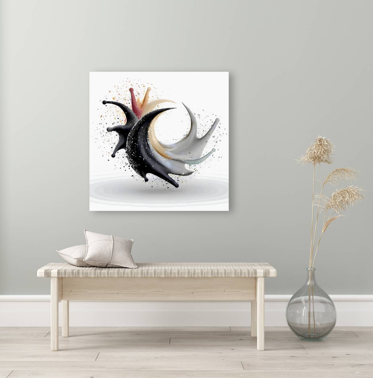 Crescent Surge – Minimal Ink & Color Burst Print Reproduction