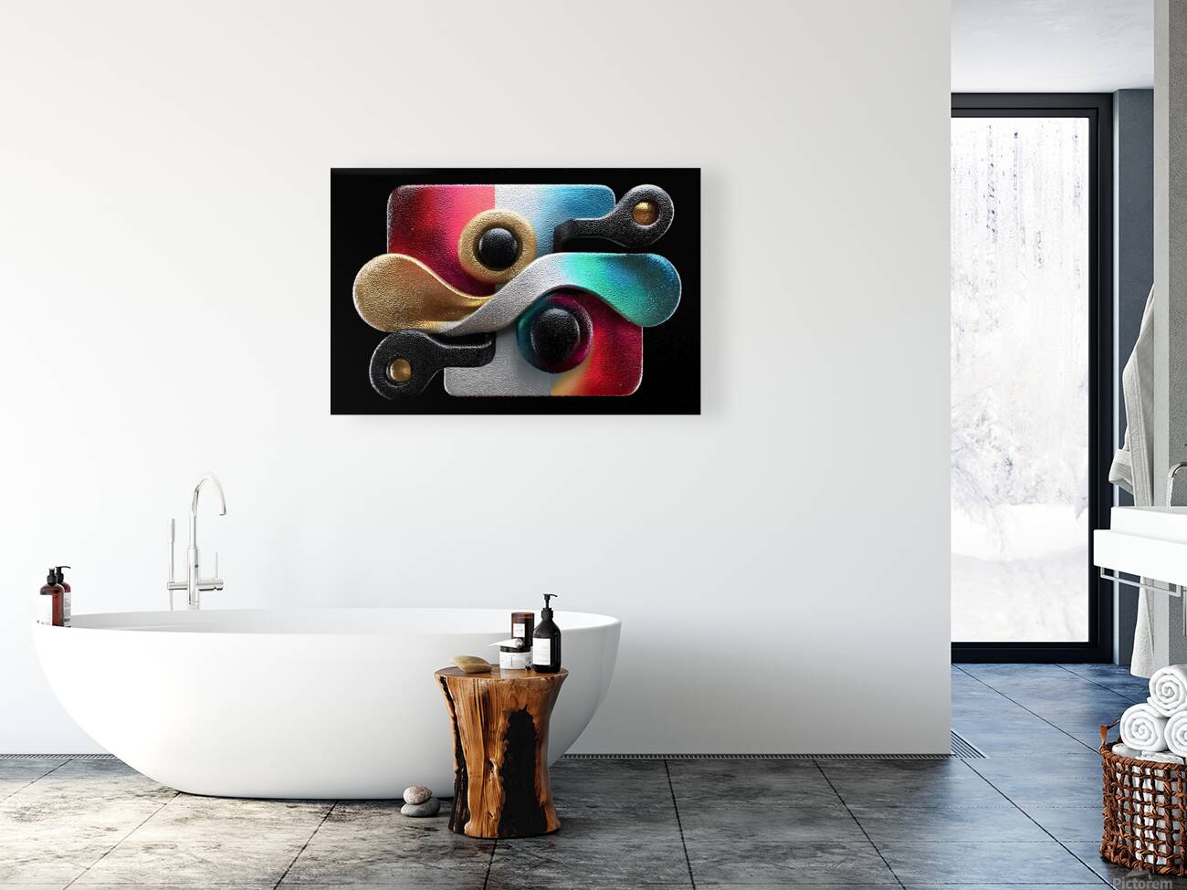 Gold & Blue Loops – Modern Abstract Wall Art Print Reproduction