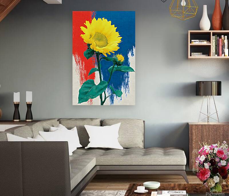 Sunflower Pop – Bold Red White  Blue Poster Print Reproduction