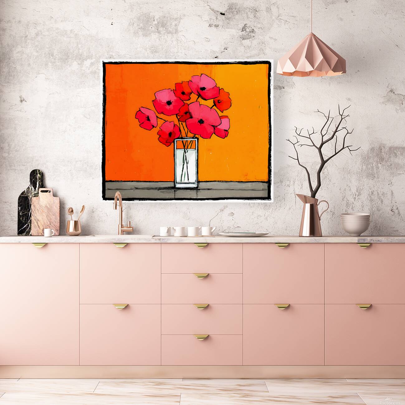 Poppies Against the Fire – Retro Minimal Floral Print Reproduction