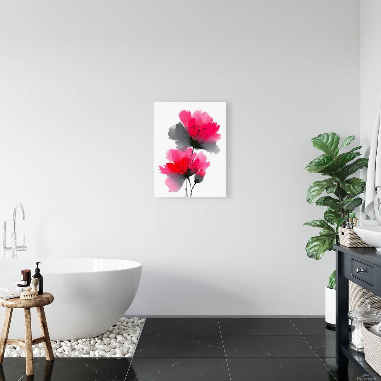 Crimson Petal Mist – Modern Watercolor Floral Print Reproduction