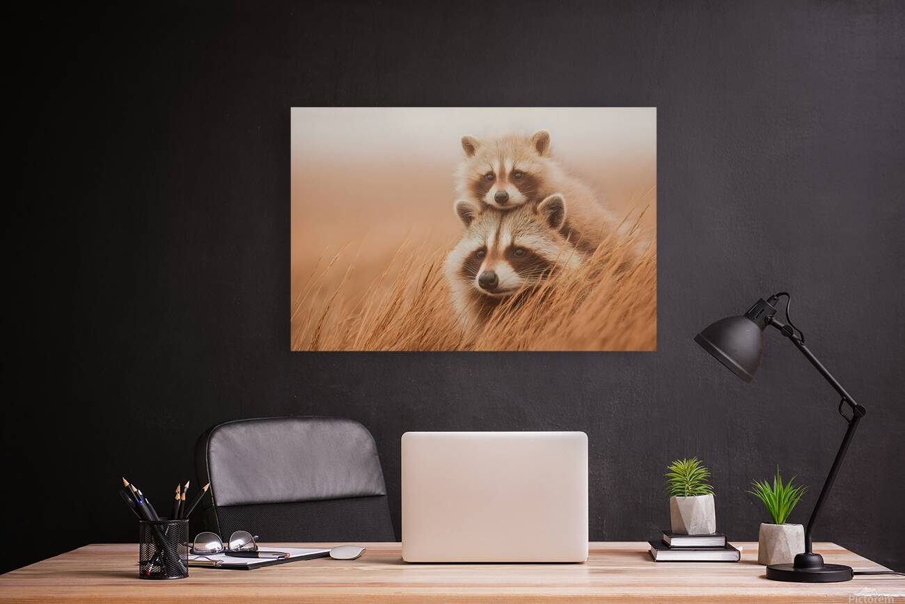 Golden Field – Raccoon Duo Print Reproduction