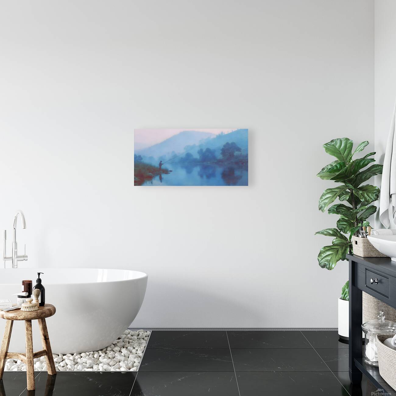 Morning Stillness – Misty Lake Fishing Print Reproduction