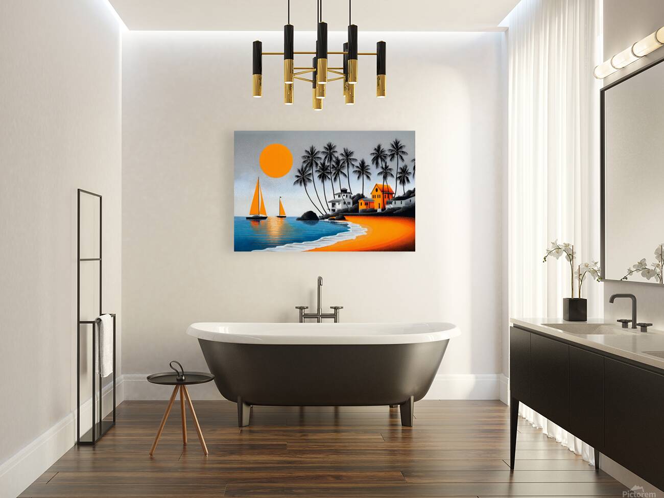 Orange Sun Harbor - Tropical Modern Print Reproduction