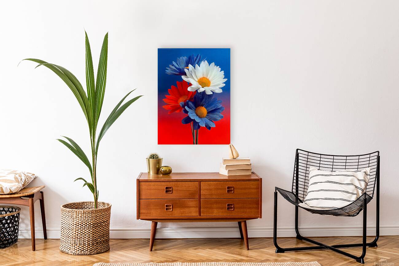 Patriotic Daisies – Red White Blue Floral Print Reproduction