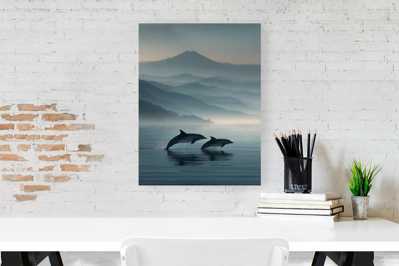 Misty Dolphins – Serene Ocean Leap Print Reproduction