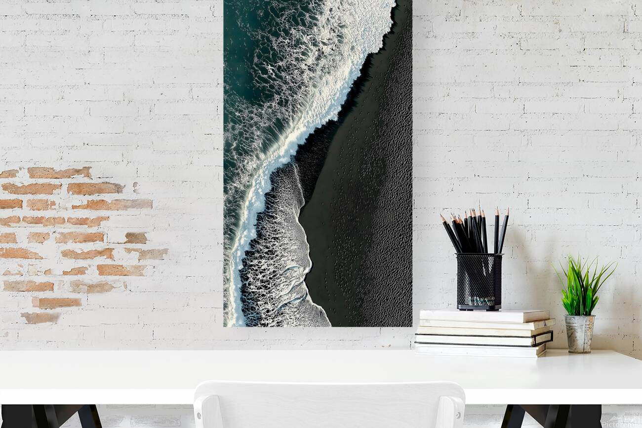 Black Sand Surge – Dramatic Aerial Beach Print Reproduction