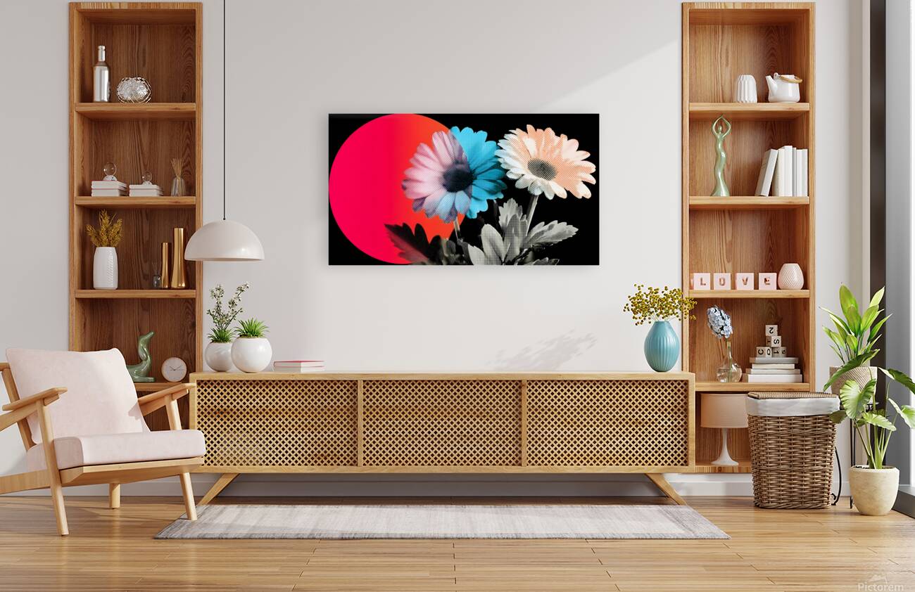 Neon Bloom Eclipse – Retro Daisy Pop Art Print Reproduction