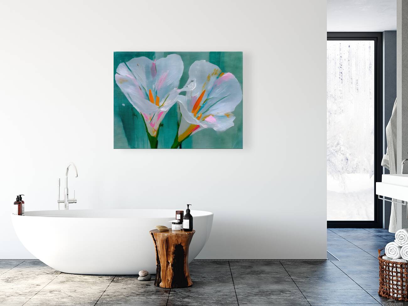 Twin Irises – Minimalist White Iris Flower Art Print Reproduction